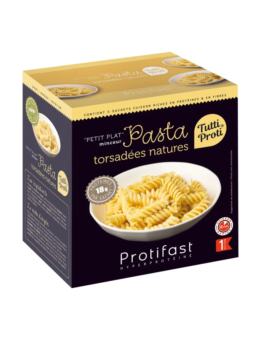 Pasta fusilli con alto contenido de proteínas Caja 5 sobres